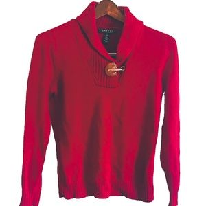 Ralph Lauren Classic Red Cowlneck sweater with leather and gold clasp